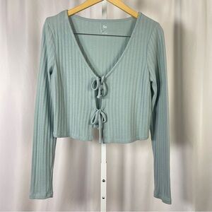 SO Women's Large Ribbed Crop Top Cutout Tie Sage Mint Green Boho Fairy Feminine